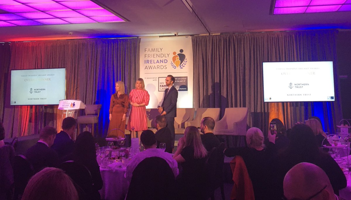 IrelandAwards's tweet photo. Winner of the GRAND PRIX award:

@NorthernTrust! 

CONGRATULATIONS!

@BHFamAtWork @TrigonHotels @CorkYoga @myfamilycare @leighgillencork 
#ffia2019 #familyfriendlyirelandawards https://t.co/1tJffmKpBf