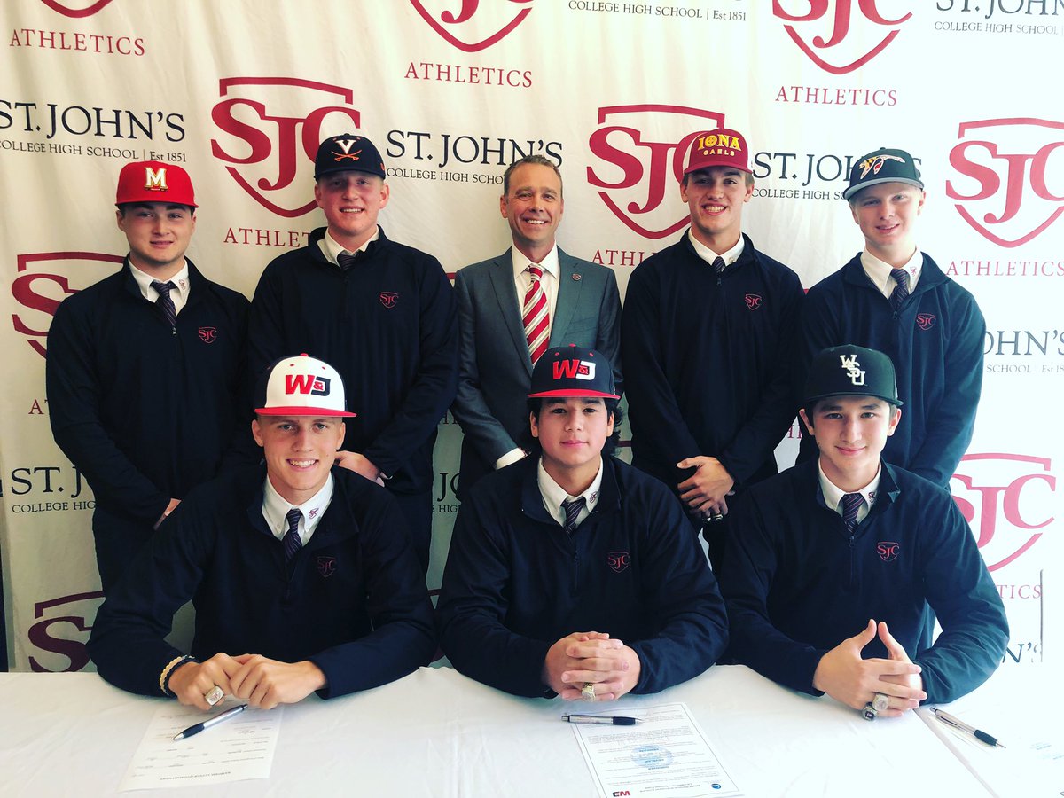 SJC Athletics (@sjcathletics) on Twitter photo This morning, 7 seniors from <a href="/SJC_Baseball/">St. John's Baseball</a> committed to play in college. Clockwise from top left: Chris Bookhultz, Luke Schauer, Head Coach Mark Gibbs, Dylan Winebrenner, Xan Wojie, Justin Riemer, Alex Garvey and Tyler Brooks. Congratulations! This morning, 7 seniors from <a href="/SJC_Baseball/">St. John's Baseball</a> committed to play in college. Clockwise from top left: Chris Bookhultz, Luke Schauer, Head Coach Mark Gibbs, Dylan Winebrenner, Xan Wojie, Justin Riemer, Alex Garvey and Tyler Brooks. Congratulations!