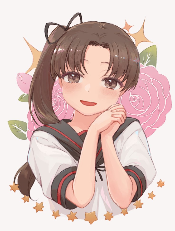 ayanami (kancolle) 1girl solo brown hair school uniform side ponytail sailor collar brown eyes  illustration images