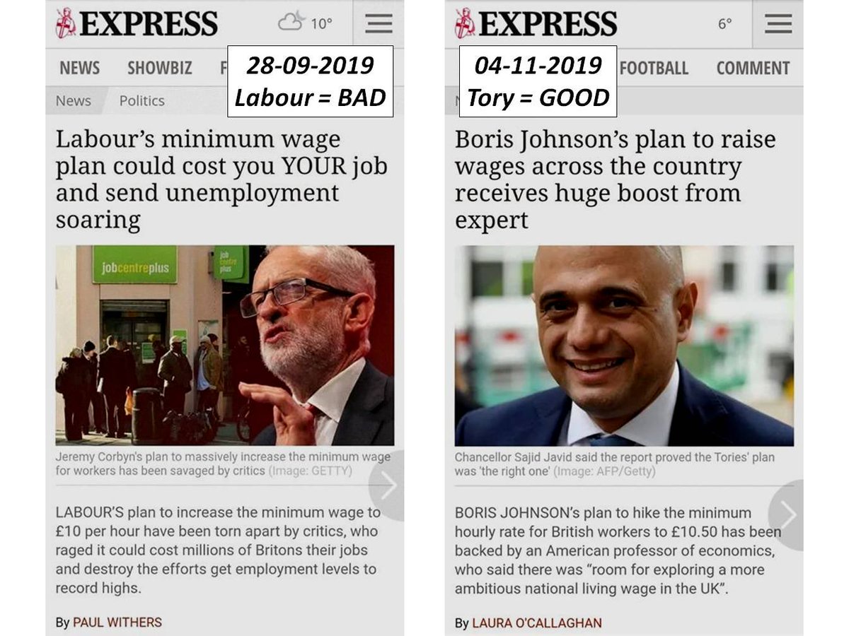 compare and contrast the reaction to same policy when it’s from Corbyn vs Javid