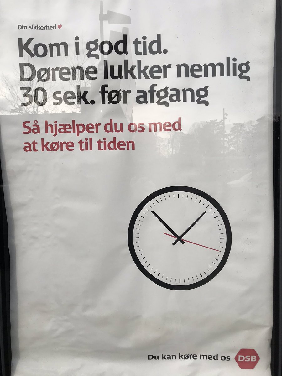 Kult info! Men hvad er det lige, “afgang” betyder? For en passager er det vel, når dørene til toget lukker. Måske #dsb bare skal stille deres indre æggeure 30 sekunder tilbage, så vi alle kommer til tiden...