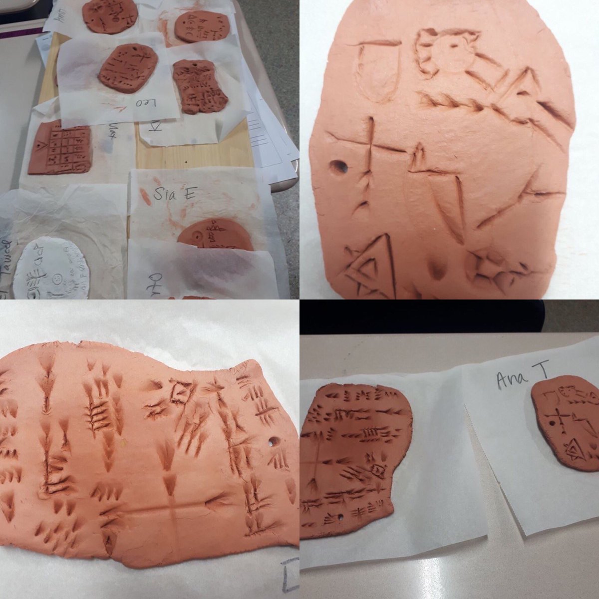 #AISCyprus Grade 7 Social Studies students shared their cuneiform tablets as they summarized what they learned about the origins of writing in Mesopotamia. They used cause and effect words and evidence to articulate the conclusions of their research. Well done, Grade 7!
