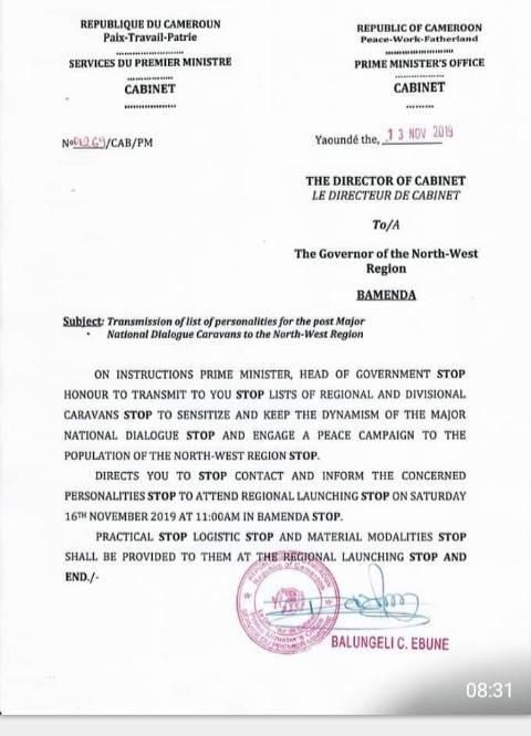 CMRNewsAgency's tweet photo. #CameroonMND After Members of Special Status Think Tank group now comes the follow-up Committee of National Dialogue, created by PM Dion Ngute. They will have to move from one subdivision to another to sensitize and keep dynamism among the people of NWSW on the MND resolutions. https://t.co/vzGIBeXF0N
