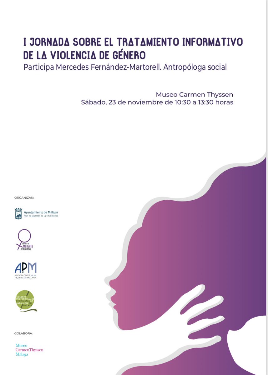 ✒  I Jornada sobre el Tratamiento Informativo de la Violencia de Género dirigida a profesionales de la #Comunicación 📺📻📰

📅 Sábado 23 de noviembre
📍 <a href="/thyssenmalaga/">Museo Carmen Thyssen</a> 

El aforo es limitado. Pronto más información