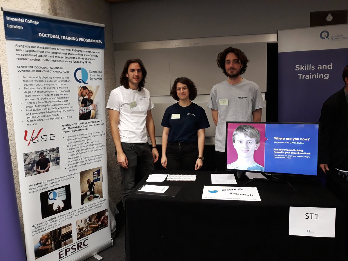 CQDCDT's tweet photo. Our @CQDCDT and @qsehub students ready to tell you about #quantumtraining @imperialcollege #qtshowcase19 https://t.co/wwmHevGbWx