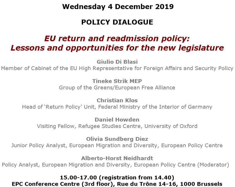 OliviaSundberg1's tweet photo. Very excited for our upcoming event on #return and #readmission at the @epc_eu, with @Tineke_Strik, @daniel_howden, Giulio Di Blasi & Christian Klos. What should the new Commission do differently?
🗓️ 4 December in Brussels. Registration requests here 👉 https://t.co/bnqn1VODVz https://t.co/df4urwsawz