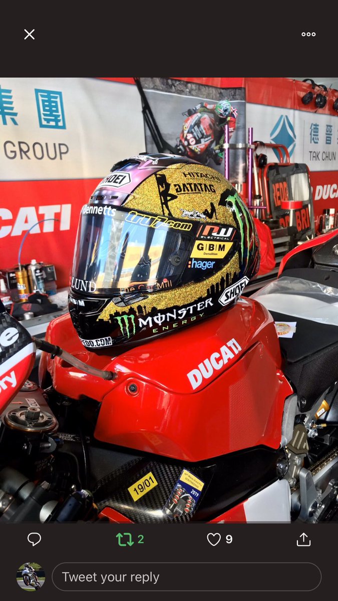 jm130tt's tweet image. Loving the @PBM_Team Ducati @MacauGPbikes thanks for keeping the faith @paulbirdpbm and everybody round me @ShoeiHelmetsUK @hitachi_uk @DatatagID @tru7group @MonsterEnergy @bennetts_bike @red_torpedo @GBMUK @NWElecltd @brucedavies60 race tomorrow.