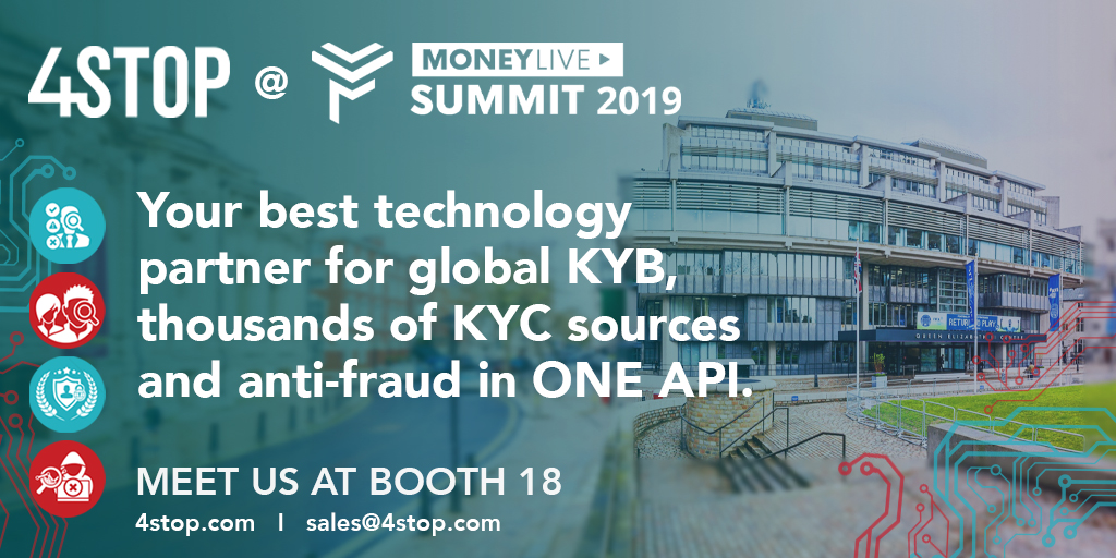 FourStop's tweet photo. 10 days until #MoneyLiveSummit and we're excited to meet everyone. Come see us at booth 18 or visit https://t.co/X5f3AovkyT to see how you can access hundreds of #KYB, #KYC data sources with dynamic #fraudprevention in one #API. #FintechEvents #techsolves #payments https://t.co/AcpZ5HQYzR