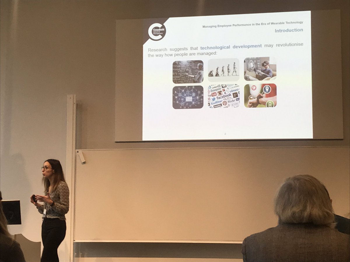 dremmaparry's tweet photo. Watching @battista_vb presenting our paper on "managing employee performance in the era of wearable technology". @cranfield_cww #quantifiedself #wearables #DHRM2019 https://t.co/BA6lAstxUw