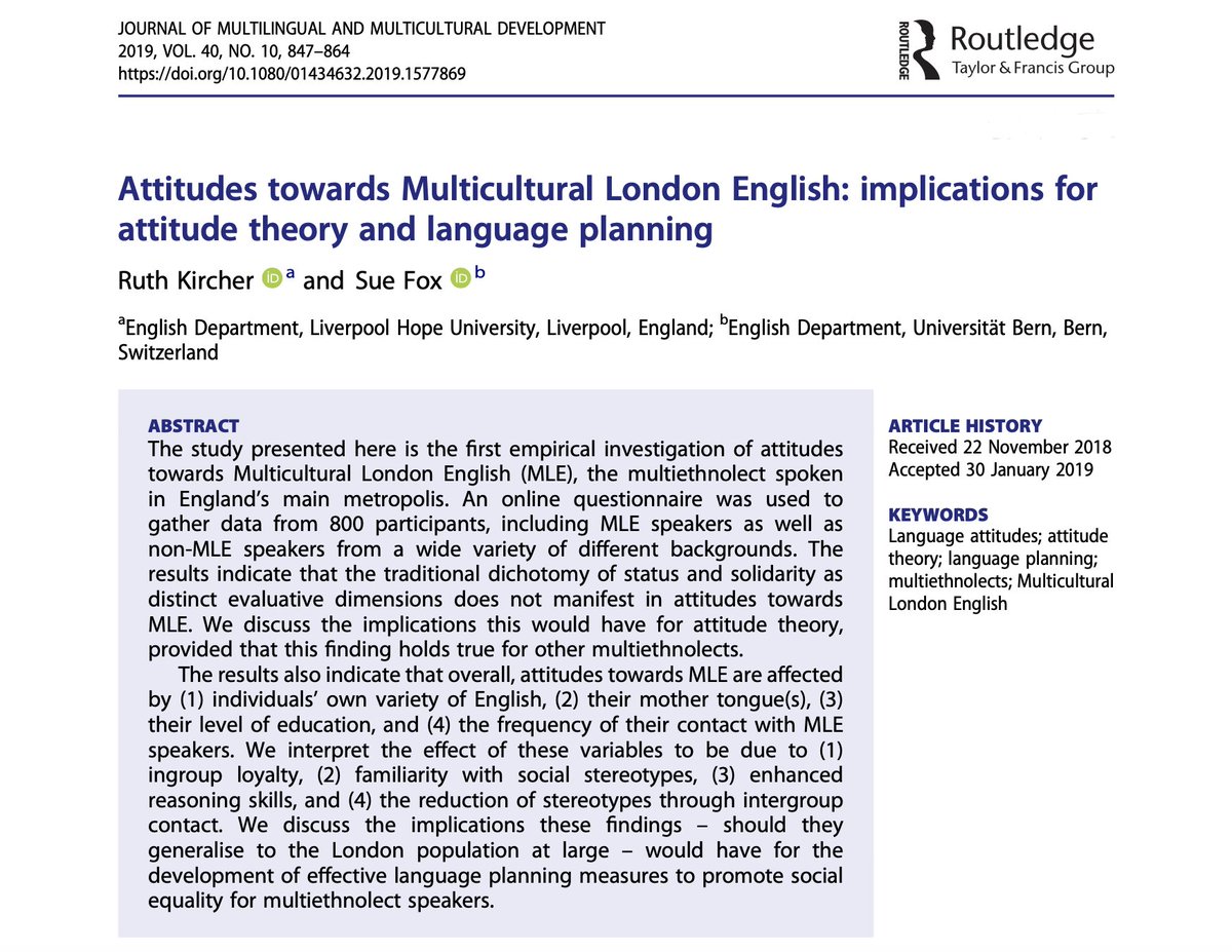ruth_kircher's tweet photo. Happy that this article I wrote with @SueSuefox is now out in an issue - and in excellent company with @mdemeulder &amp; co! #LanguageContact #London #MLE #MulticulturalLondonEnglish #LanguageAttitudes #LanguagePlanning
https://t.co/HYHnEuuF12 https://t.co/2H8455Hglb