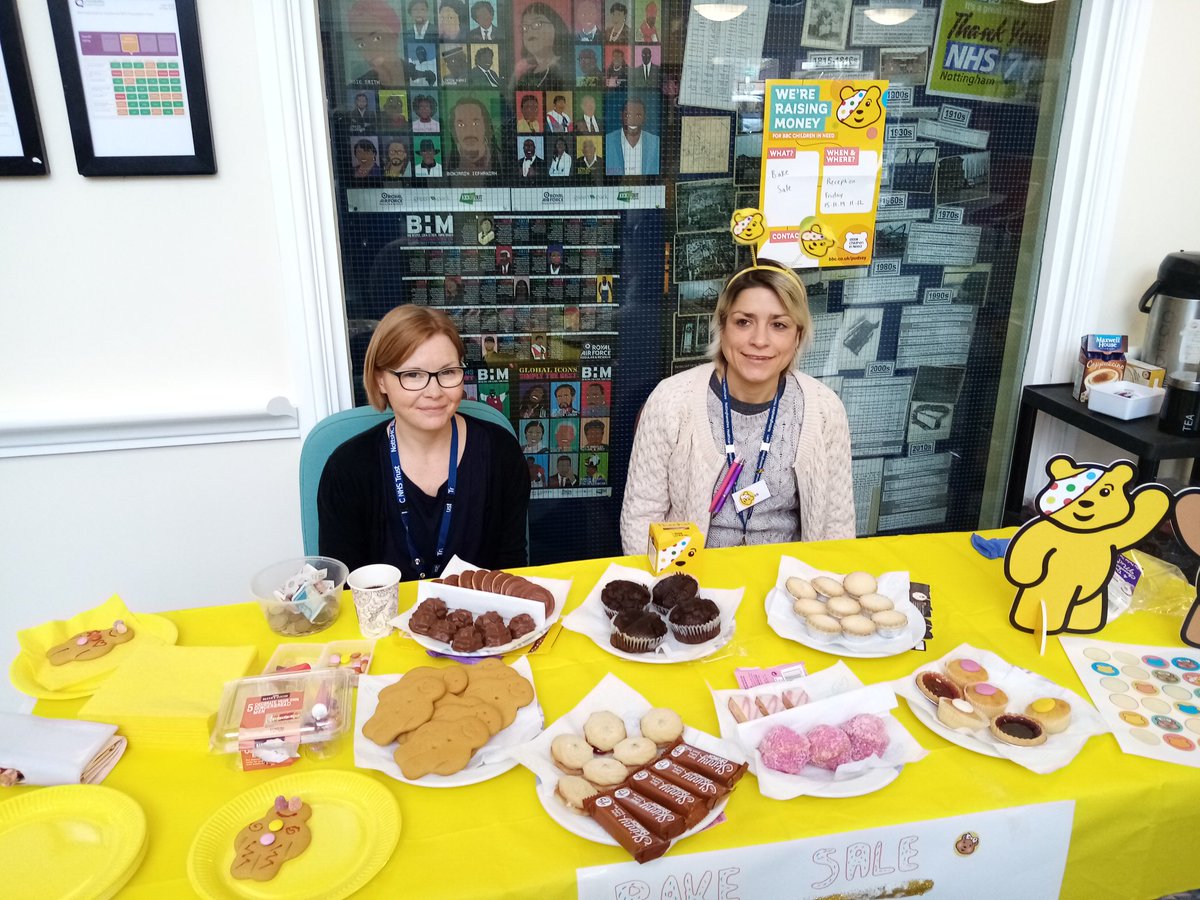Cake sale at Highbury Hospital in aid of Children in Need. Small donations will bring you some lovely goodies. @RowanTwo @NottsHealthcare #patientinvolvment #ChildrenInNeed2019 #Pudsey #cakes
