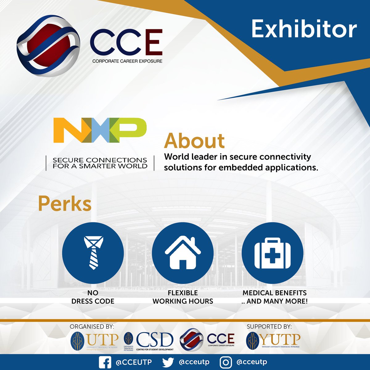 cceutp's tweet photo. 🔌[NXP SEMICONDUCTOR MALAYSIA SDN. BHD.]🔌

NXP Semiconductor Malaysia Sdn Bhd, is a modern semiconductor facility for assembly and testing of integrated circuits.

Make sure to drop by at CCE19 to meet your possible employer! 

#CCE19 #CCEisBack #UnlockingTruePotential https://t.co/k1WtJhKUrF