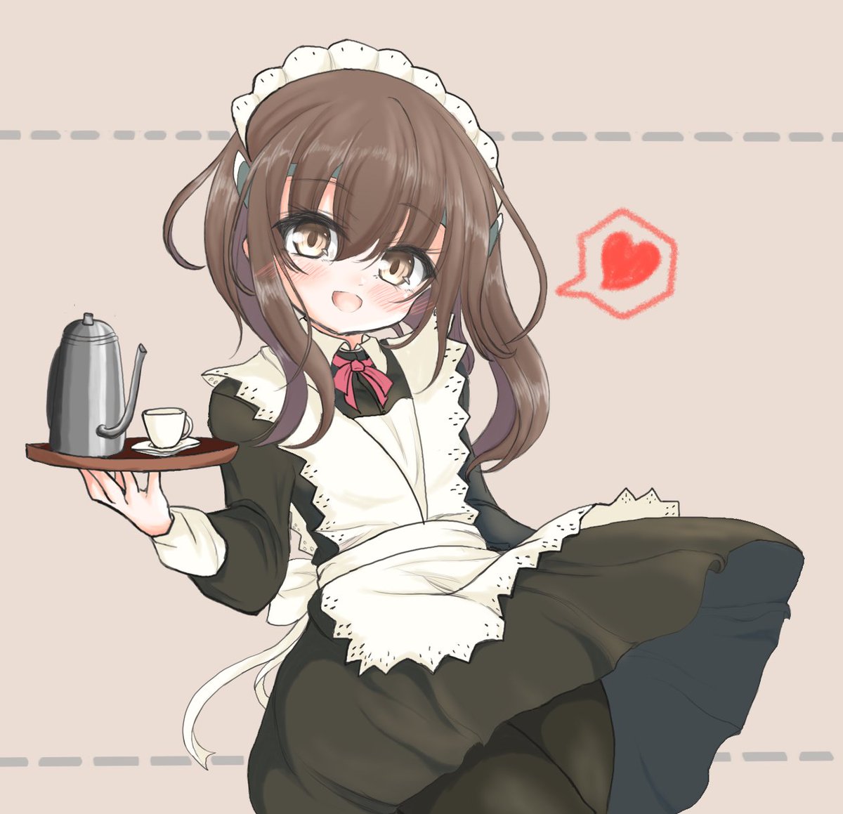 taihou (kancolle) 1girl solo brown hair maid brown eyes apron alternate costume  illustration images