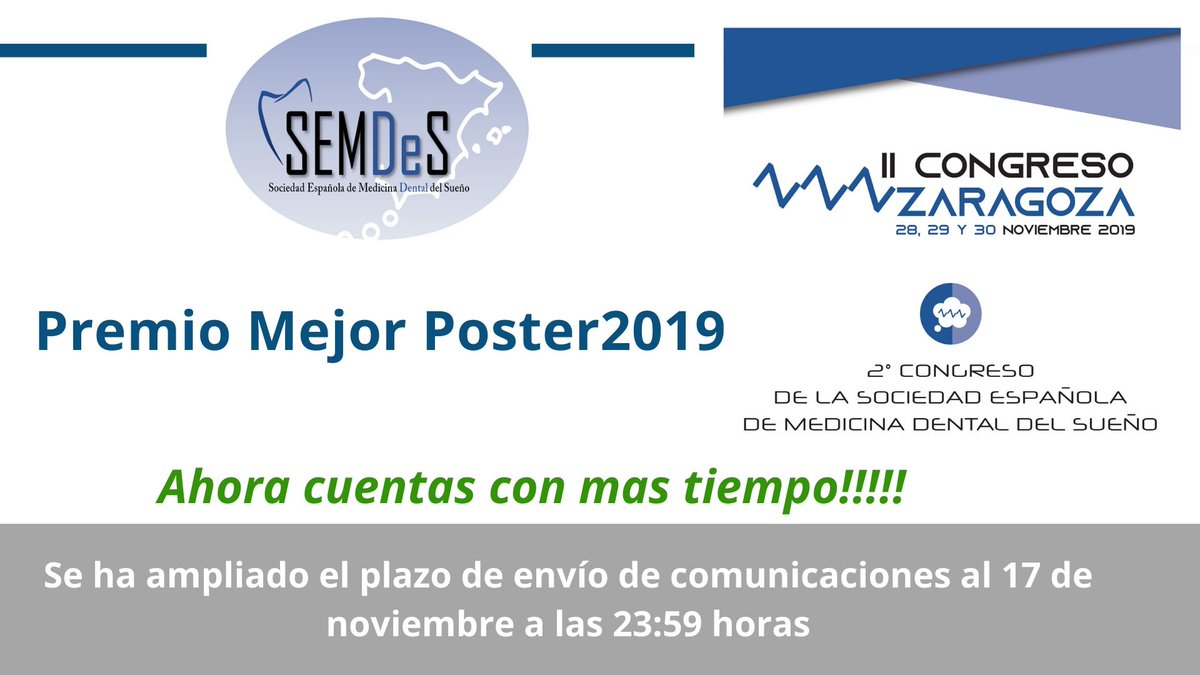 Debido al gran interés en participar en las comunicaciones de II Congreso de Medicina Dental del Sueño, hemos decidido ampliar la fecha de recepción de trabajos.