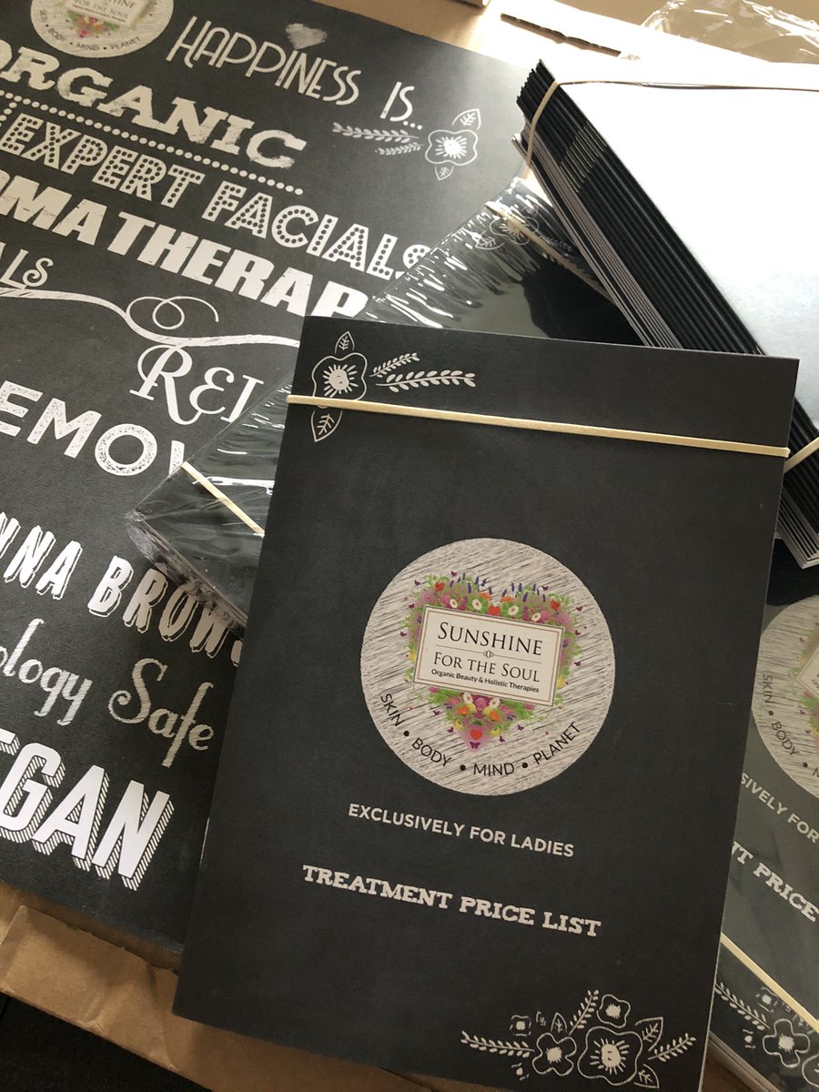 sunshinethesoul's tweet photo. Thrilled with our new brochure design &amp; print 100% recycled! Thanks @rtdcreative #recycled #paper #brochures #printing #design #organic #vegan #holistic #boutique #beauty #salon #lancashire #poulton #UK https://t.co/5iKqBYuRZV