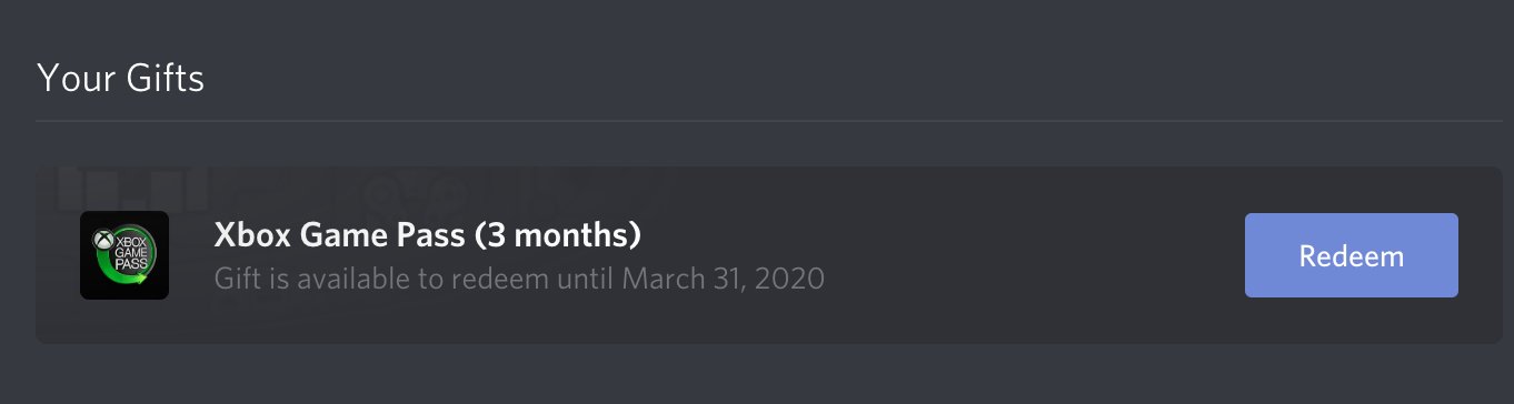 Discord xbox game pass cheap gift