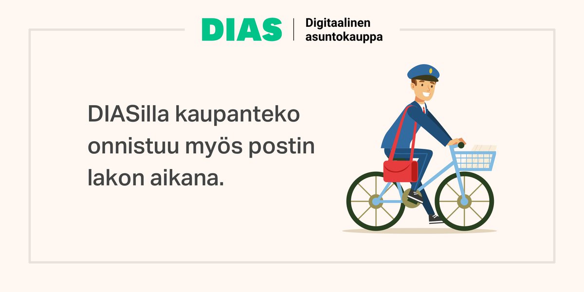 Meillä kaupanteko onnistuu myös postin lakon aikana, sillä DIAS-kaupoissa osakekirjojen siirto tapahtuu kaupanteon jälkeen. #DigitaalinenAsuntokauppa #dias #Digikauppa #Kiinteistönvälitys #Kiinteistönvälittäjä
