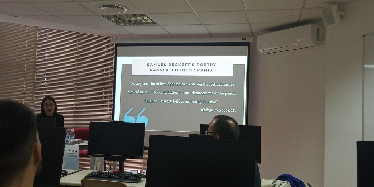 aedean2019's tweet photo. María del Mar Garre, from the University of Almería, is explaining the poetics of silence in the translation of Samuel Beckett's "Comment dire" into Spanish. https://t.co/dxSSgnATso