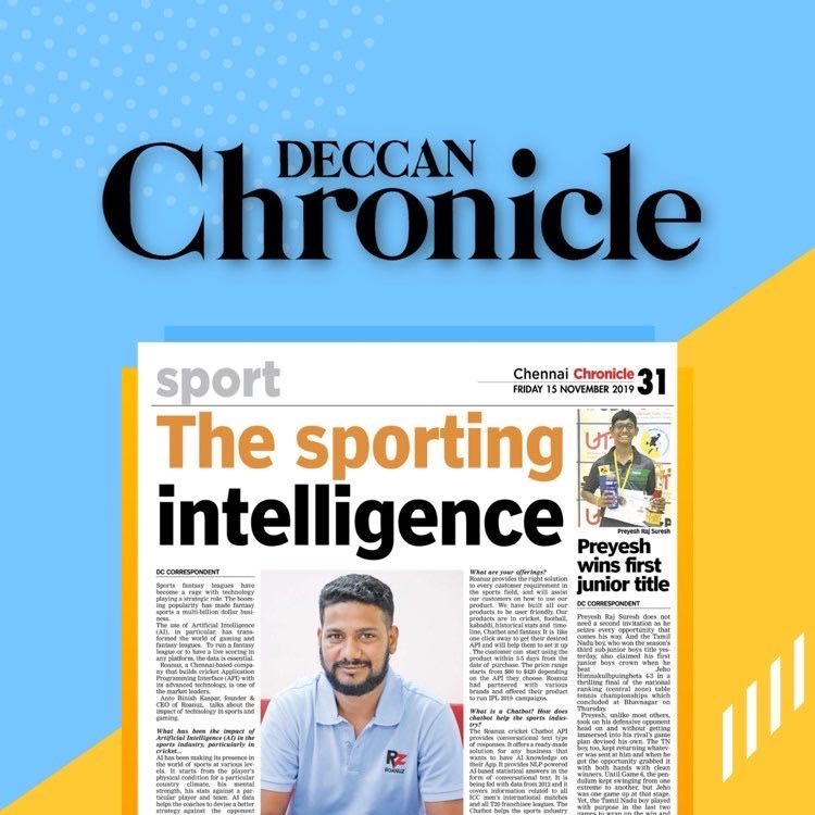 Roanuz making headlines!
Check out the interview of our Founder &amp; CEO, <a href="/binishkaspar/">Anto Binish Kaspar</a> on the impact of technology in sports and gaming.
Published in today's Deccan Chronicle's Sports Edition. <a href="/DeccanChronicle/">Deccan Chronicle</a> #sports #AI #data #NEWS #goodreads #SuccessStories #cricket #football