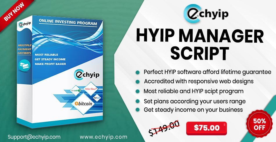 ec_hyip's tweet image. Looking for an investment business start-up with #HYIP_Script? If yes, then contact us currently, we are offering #best and #secure #HYIP #Manager #Script at a 50% #Discount.

Visit 👉👉echyip.com

#hyipscript #hyipinvestment #hyipbusiness #hyipnews #discountoffer