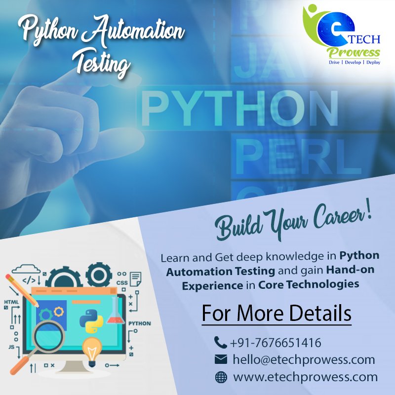 EtechProwess's tweet image. For More Details: etechprowess.com
or Call on: +91-7676651416
#PythonprogrammingcourseinBangalore
#PythonprogrammingtutorialinJpNagar
#PythonautomationtestingtraininginJPnagar
#Pythonautomationtestingtraininginbangalore
#Pythonautomationtestinginbangalore