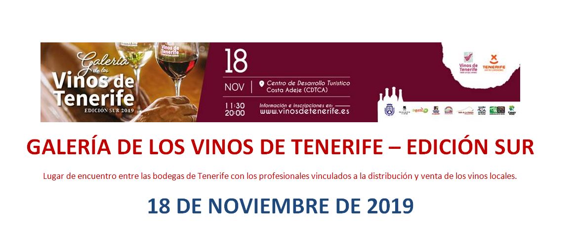 Este lunes día 18 se celebrará la GALERIA DE LOS VINOS DE TENERIFE, EDICIÓN SUR, actuación promocional que promuebe el Cabildo de Tenerife en colaboración con Consejos Reguladores de las D.O. de Tenerife. El acto tendrá lugar en el Centro de Desarrollo Turístico Costa Adeje