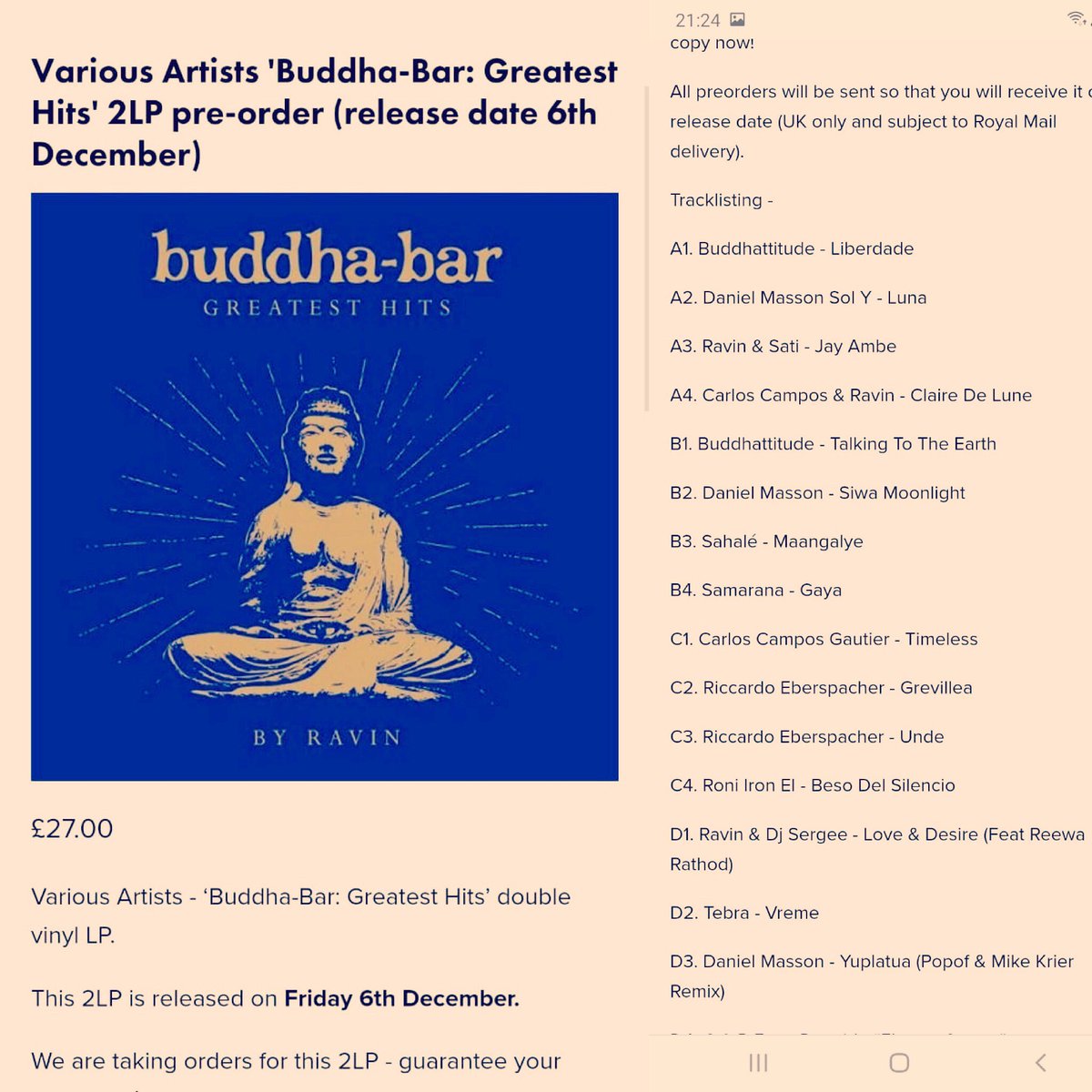 Yayy. ! We’re on an LP .. Love and Desire in the 16 Greatest Hits of Buddha Bar - LP and Cds out on 6th December-  get ur exclusive copies online !! 😎 🙏🏻#buddhabar <a href="/BuddhaBarParis/">Buddha-Bar Paris</a> <a href="/BuddhaBarLondon/">Buddha-Bar London</a> <a href="/BuddhaBarMNL/">Buddha-Bar Manila</a> <a href="/Buddhabargroup/">Buddha-Bar</a> <a href="/BuddhaBarDubai/">Buddha-Bar Dubai</a> <a href="/BuddhaBarCCS/">Buddha Bar Caracas</a> <a href="/DjRavin/">DJ RAVIN Buddha Bar</a> <a href="/djsergee/">Dj Sergee</a>