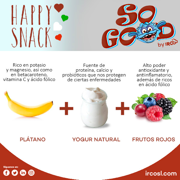 ircosl's tweet photo. A media mañana o a media tarde nada mejor que un #happysnack a base de fruta y yogur. Te proponemos una sabrosa combinación: minerales y vitaminas del plátano + proteínas y calcio del yogur + antioxidantes de los frutos rojos. 🍌🥛🍓 ¡Delicioso y equilibrado! #SoGood https://t.co/d7yiCXTf5A