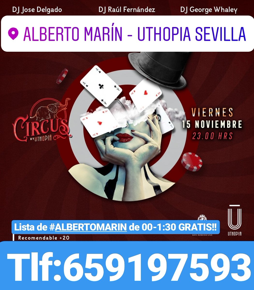 AlbertoMarin86's tweet photo. Súper #Viernes en #UthopiaSevilla!!
.
Descubre las sorpresas que tenemos preparado...Te vienes?
.
♦️♦️LISTA de #ALBERTOMARIN de 00-02 GRATIS!!
.
❌Tlf:659197593 #UTHOPIA #uthopianoches #discoteca #diversionpurapajaritos #sevillasale #sevillanoche #reguetton #invierno #show #copas https://t.co/pCjbsXiEKN