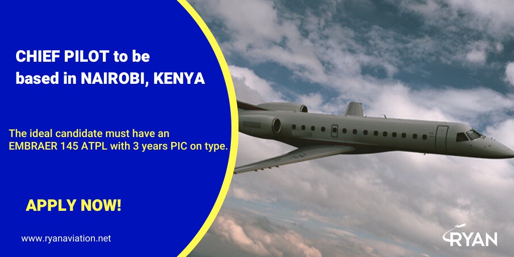 ryanaviation2's tweet photo. #FlywithUs

We are hiring for a Chief Pilot to be based in Nairobi, Kenya with our trusted client in the aviation industry. Interested candidates can send their CV with supporting documents to edwina@ryanaviation.net OR apply by clicking on the link below

https://t.co/dCNQmV16yy https://t.co/lHRKzatu7k