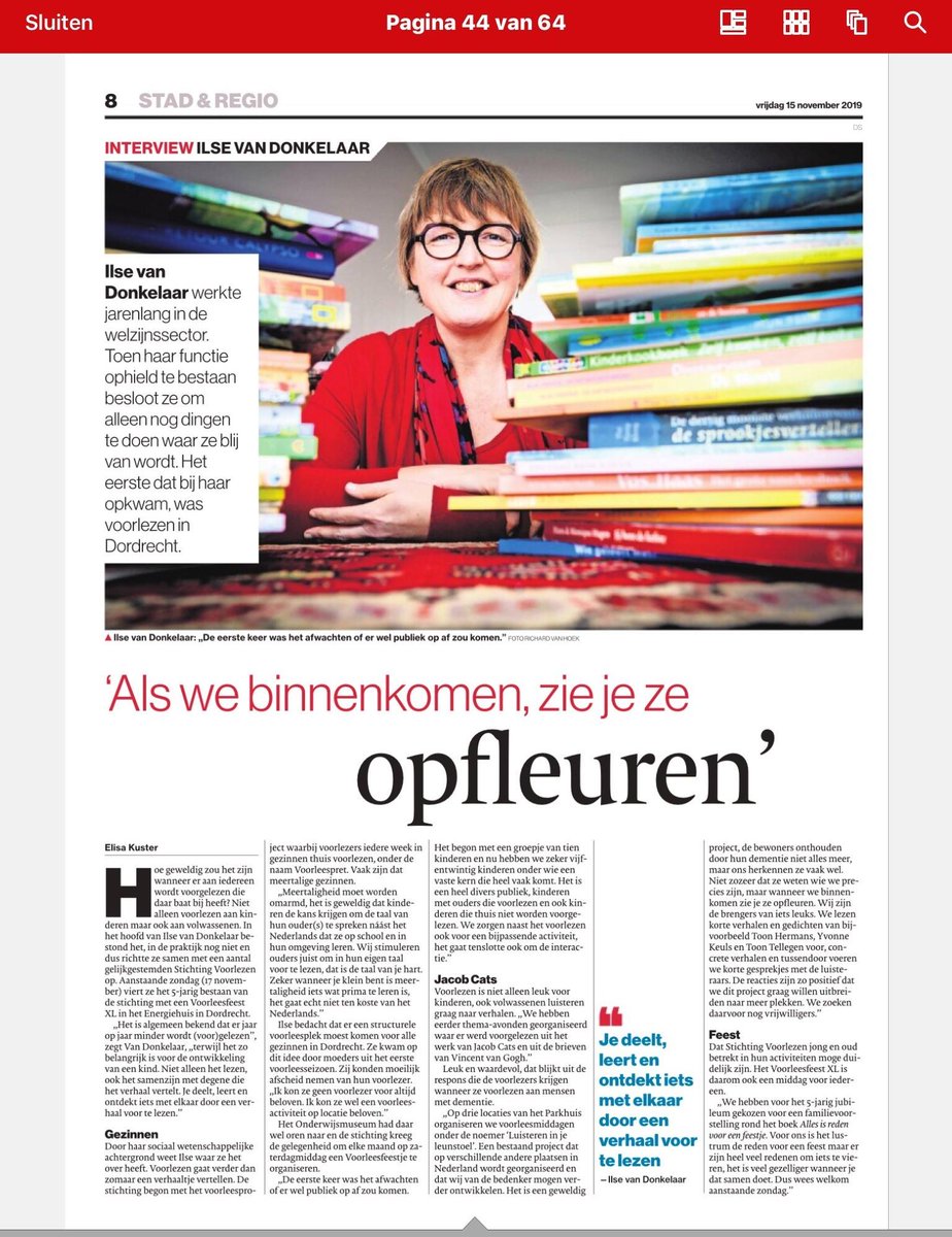 Zondag viert #SV Stichting Voorlezen haar 5jarig jubileum. Lees het interview met mij het in <a href="/ADdeDordtenaar/">AD De Dordtenaar</a>