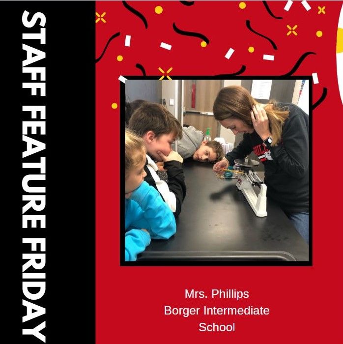 Borgerisd's tweet photo. Borger Intermediate School would like to recognize Mrs. Phillips their newest 5th-grade science teacher. “She is raising the bar high for her students and supporting them in self-discovery and promoting positive school culture.” #BorgerISD #stafffeaturefriday https://t.co/uRQwz3Jp7R