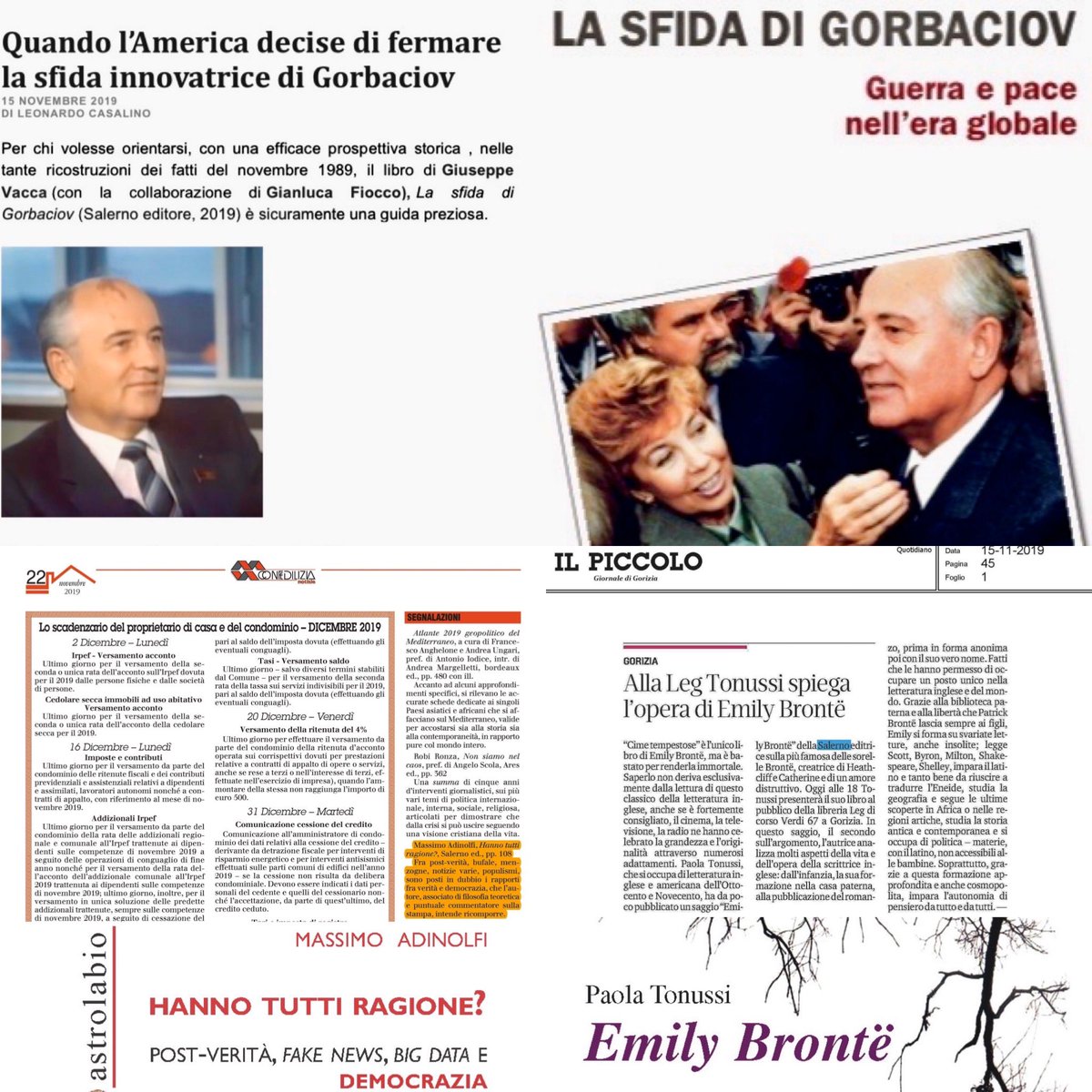 FiorlettaF's tweet photo. #TheRassegnisti - la serie del venerdì
Con @SalernoEditrice
👉🏻 #LaSfida di Gorbaciov, B.Vacca G.Fiocco su @striscia_rossa
👉🏻 #HannoTuttiRagione? di Massimo Adinolfi sul Giornale @Confedilizia_
👉🏻 #EmilyBronte di Paola Tonussi su @il_piccolo
📚 https://t.co/VylNreWLKA