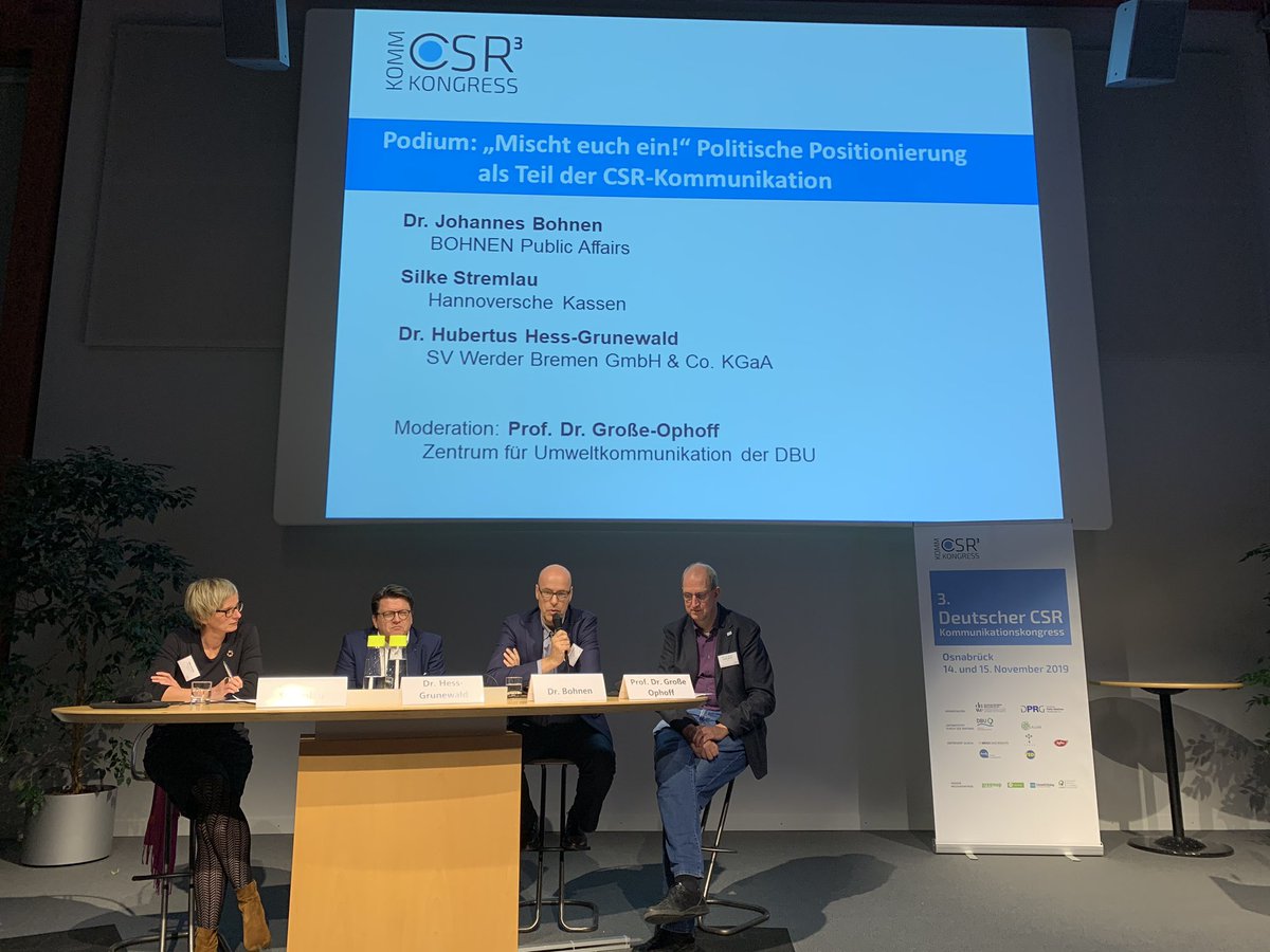 riccardo_wagner's tweet photo. Abschlusspanel beim @CSRKongress „Mischt Euch ein!“ Politische Positionierung als Teil der CSR Kommunikation. @GrosseOphoff @umweltstiftung https://t.co/kx2DtVNOqh