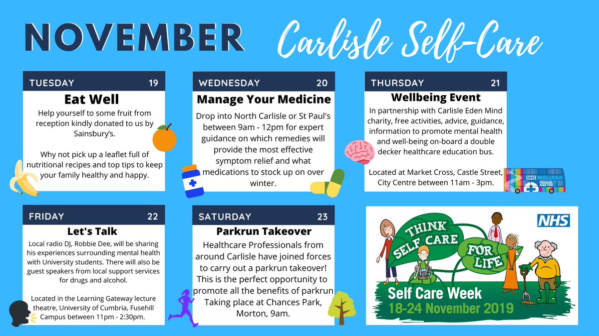 CarlisleHealth's tweet photo. Have you heard about our #CarlisleSelfCare week campaign?
No?! Okay, well here is all the info you need to know..
Which Self Care event are you going to take part in?
#ThinkSelfCareForLife https://t.co/Qa73sqefUG