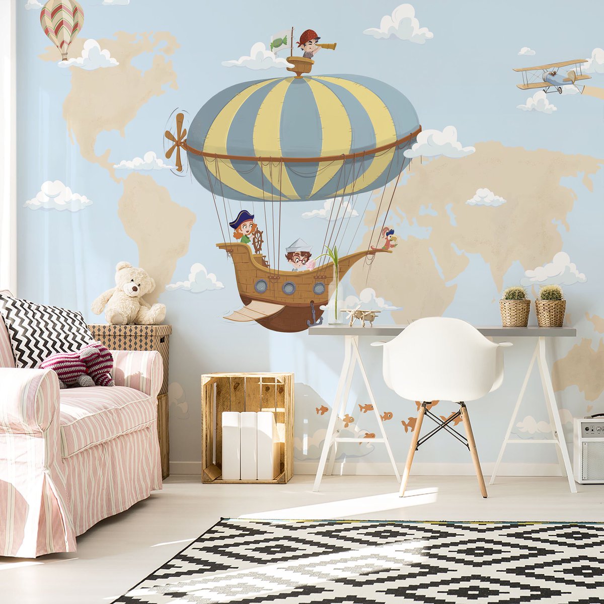 This is a new design for my shop #Etsy . Wallpaper mural of a world map and children's illustration of a pirate ship.  #nurseryroom #childwallpaper #wallart #wallpaperforkids #worldmap #childrensmural #nurserywallpaper #kidsroom etsy.me/2pqI4Wc