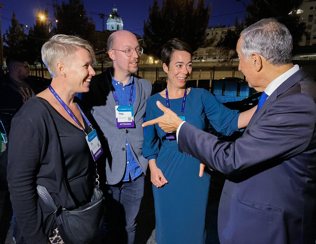 dukeandgrace's tweet photo. Duke &amp; Grace takes you places. Like last week, when we met ‘o presidente’ of Portugal, Marcelo Rebelo de Sousa! 😎 
Sounds like an exciting working spot? You got it! Go check out our vacancies on https://t.co/MmbacNW2ZH. 🎸 #WebSummit2019 https://t.co/5nhUphrdkO