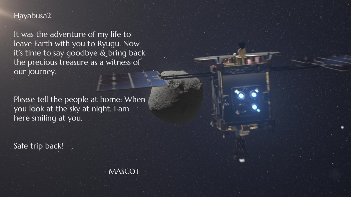.<a href="/haya2e_jaxa/">HAYABUSA2@JAXA</a> I forgot to give you this before you left ✉️ ... 

#SAYONARA_Ryugu