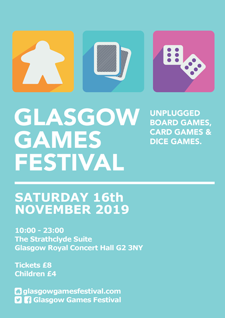 The Glasgow Games Festival is tomorrow! We will be at the Royal Concert Hall in Glasgow from 10am till late. There will be exhibitors, demo games, tournaments, an extensive games library, a raffle with tons of prizes and our first every bring and buy! For tickets see our profile.