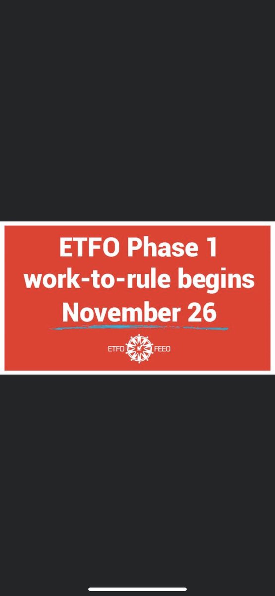 ETFO begins work to rule on November 26 with actions that impact government initiatives.  Student learning, safety, and activities are not part of this withdrawal. We need to send a message that #cutshurtkids #ONTed #ONTpoli @ETFOeducators  #ETFOstrong #telltheminister
