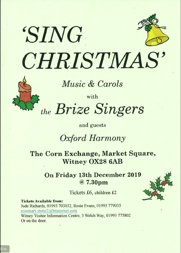 Have you got your tickets for the Music &amp; Carol concert at the Corn Exchange in # Witney, on the 13th December? Tickets are on sale at the Visitor Information Centre in Witney  <a href="/moreWitney/">WitneyVIC</a>