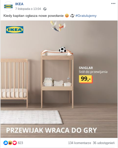 InternetPlusPL's tweet image. Kto by pomyślał, że ten gest Roberta Lewandowskiego wywoła kolejną falę #RTM? ⚽

A jednak! Firmy prześcigają się w kampaniach reklamowych odnoszących się do kolejnej ciąży Państwa Lewandowskich.🤰

#InternetPlus @lewy_official #RobertLewandowski #IKEA #KFC #Becks