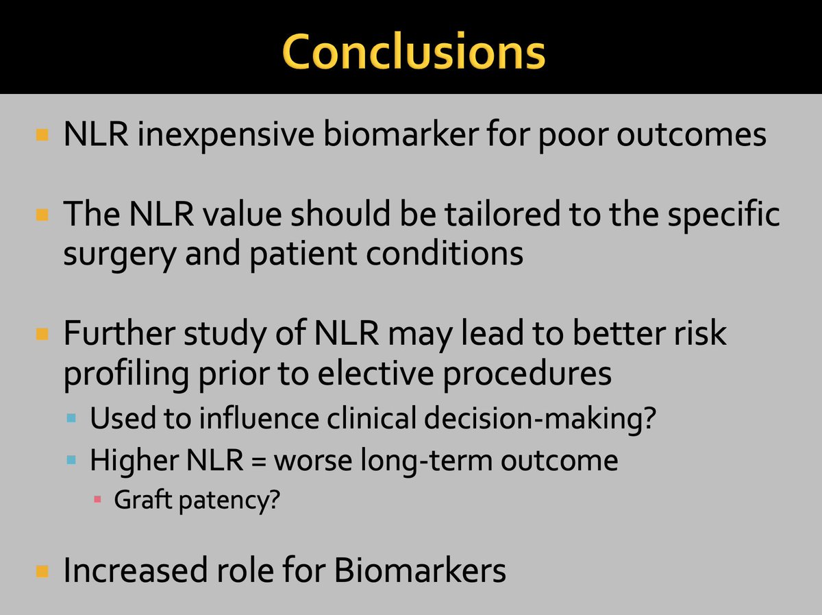 #VEITH2019 "Biomarkers Can Predict Poor Outcomes Of Vascular Surgery: Which Biomarkers; Which Procedures" -&gt; Conclusions ⬇️