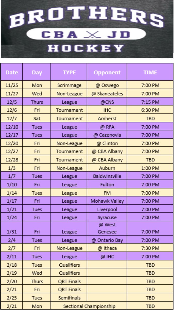 CBAJDHOCKEY's tweet photo. CBA/JD calendar for season 2019/2020. https://t.co/AHmovgHF2c