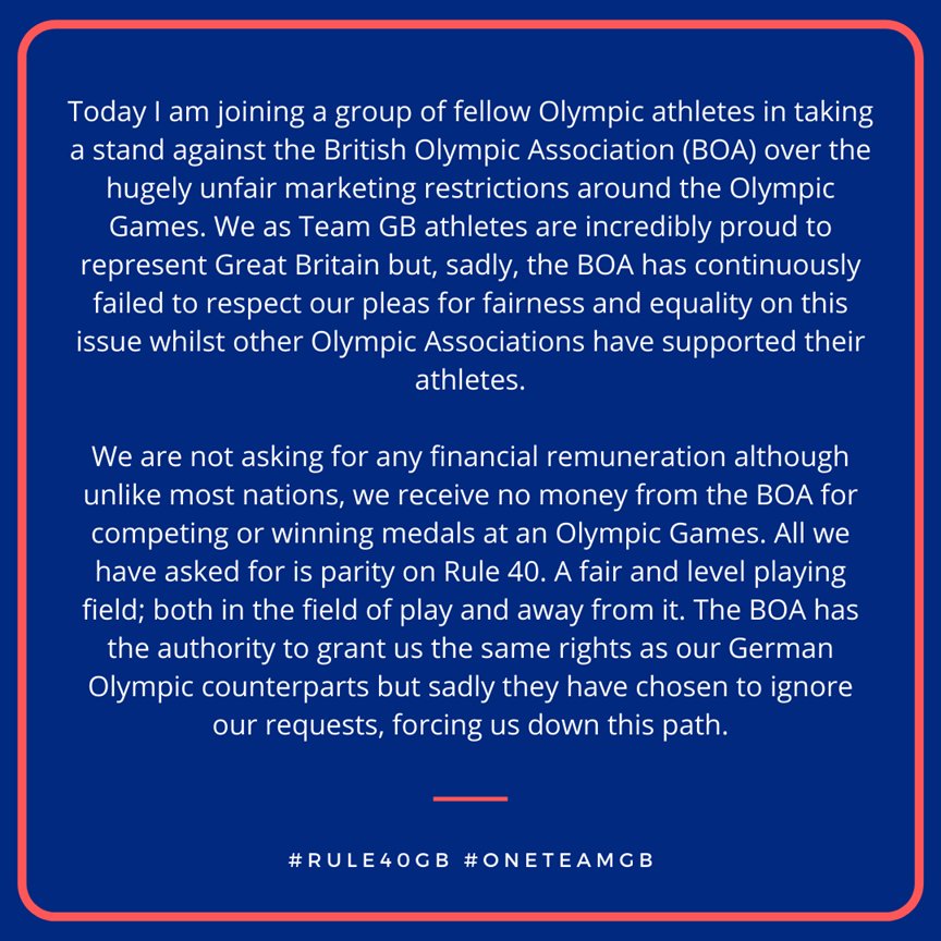 Today I put my name to a letter submitted to @TeamGB  asking for fairer rights for athletes around the @Olympics. I urge all British Olympic athletes to go to this link and support our position brandsmiths.co.uk/join-up/ #Rule40GB #OneTeamGB