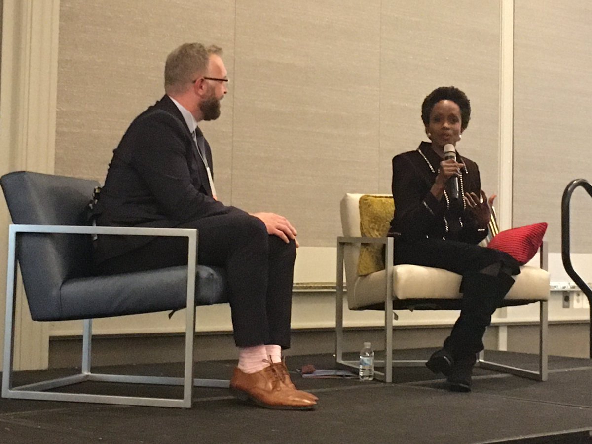 NAFSA's tweet photo. @EstherAtNAFSA talks with @MattDrex on her international upbringing, education, and career and shares some of her fondest achievements during her tenure at @NAFSA at #R8NAFSA2019. Congratulations to @NAFSARegion8 on an excellent conference and thanks to all attendees for coming! https://t.co/y5QQLNFQ7e