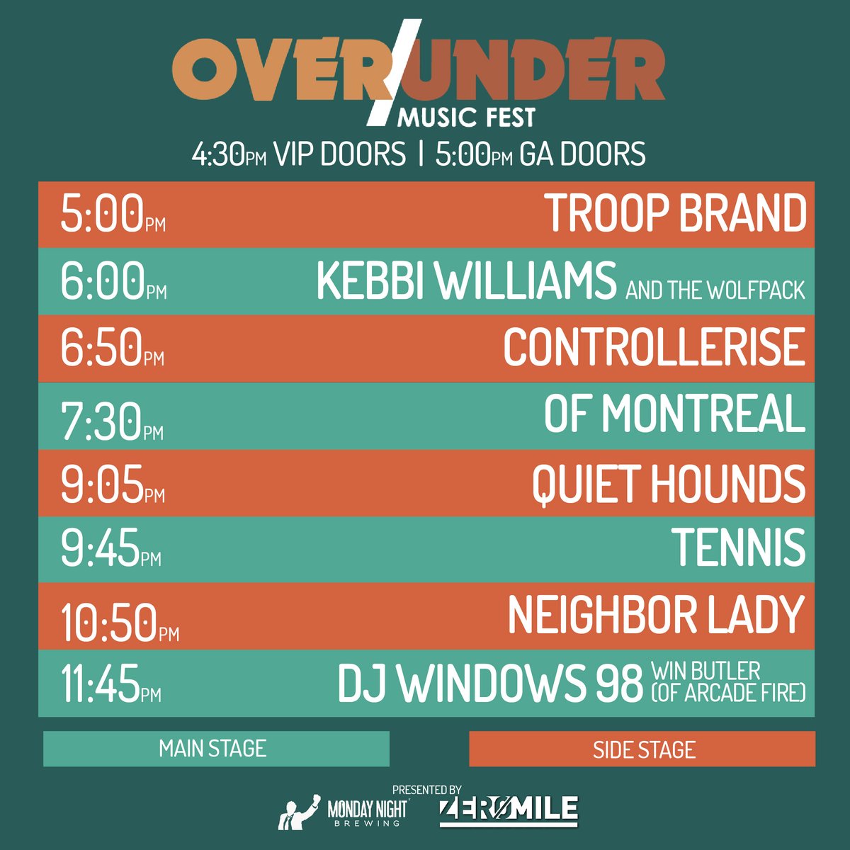BREAKING: Here's the full schedule for Over/Under Fest (<a href="/MondayNight/">Monday Night Brewing</a> Garage, 11/23). Tix: monday.pm/overunder19