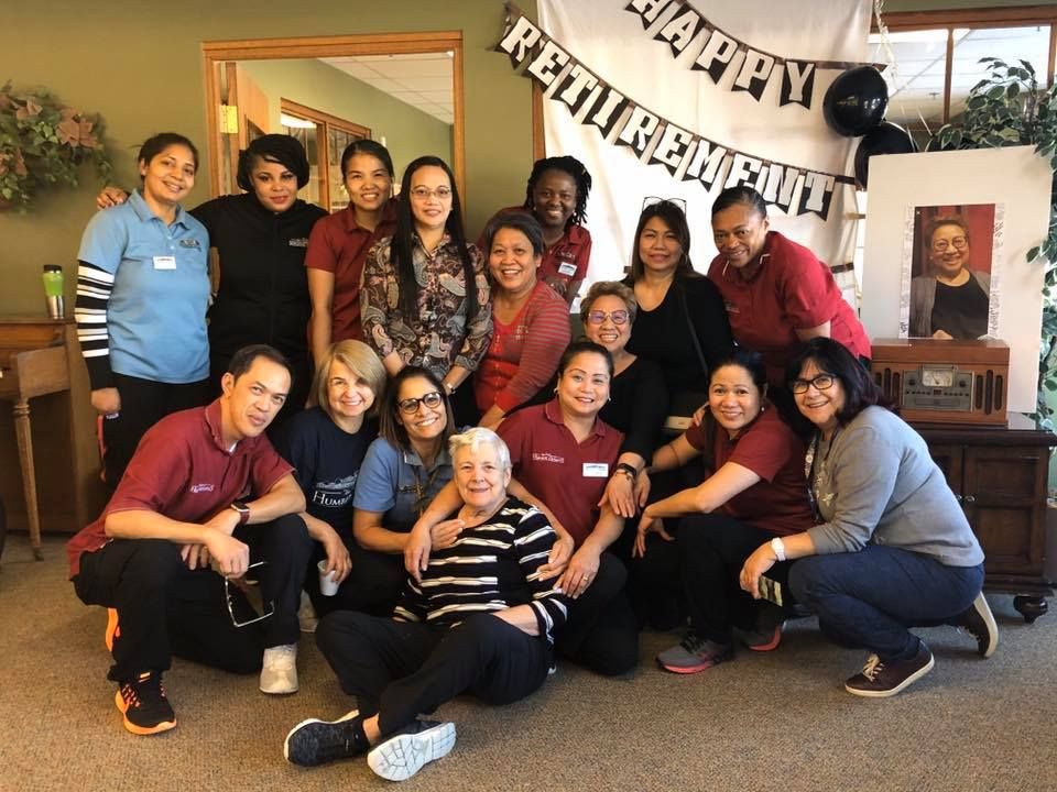 SchlegelVillage's tweet photo. The Village of @HumberHeights celebrated and thanked Vilma for 7 years of commitment and care to her role, her colleagues, and the residents on Emma's Neighbourhood.   Thank you, Vilma, for being #ProudToWorkAt the Village. We wish you all the best in your Retirement. #Etobicoke https://t.co/W5eOrSTE0J