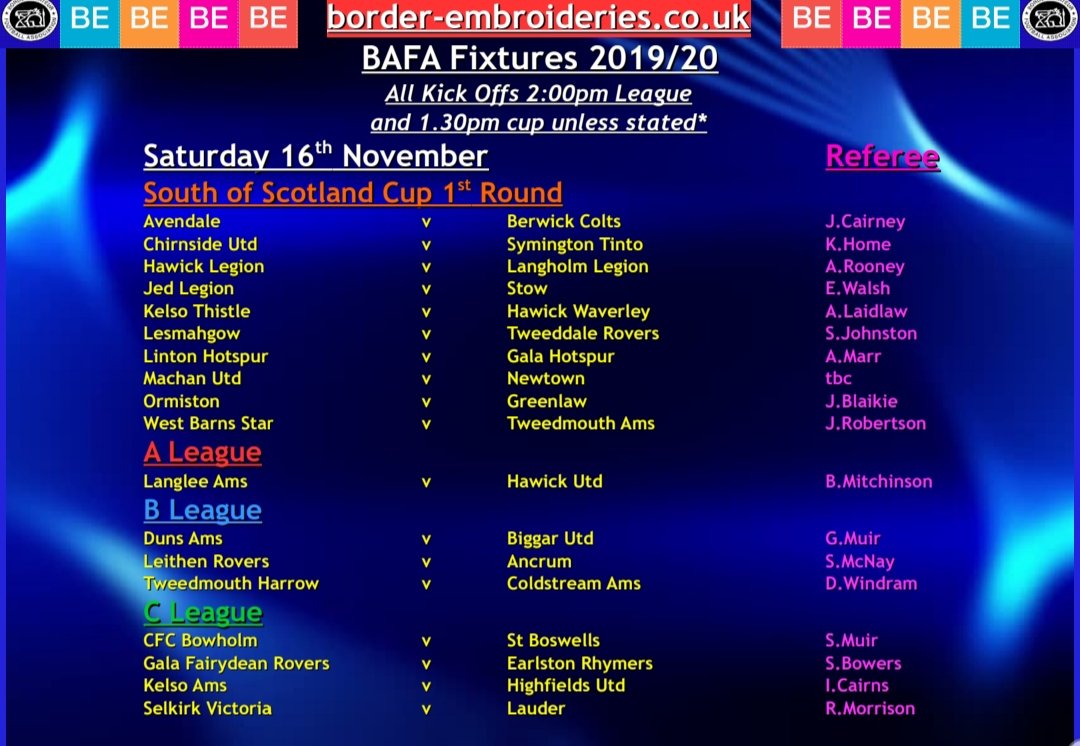 BorderAm's tweet photo. Saturdays fixtures 
@beteamwear https://t.co/8ZmhL7yZbJ