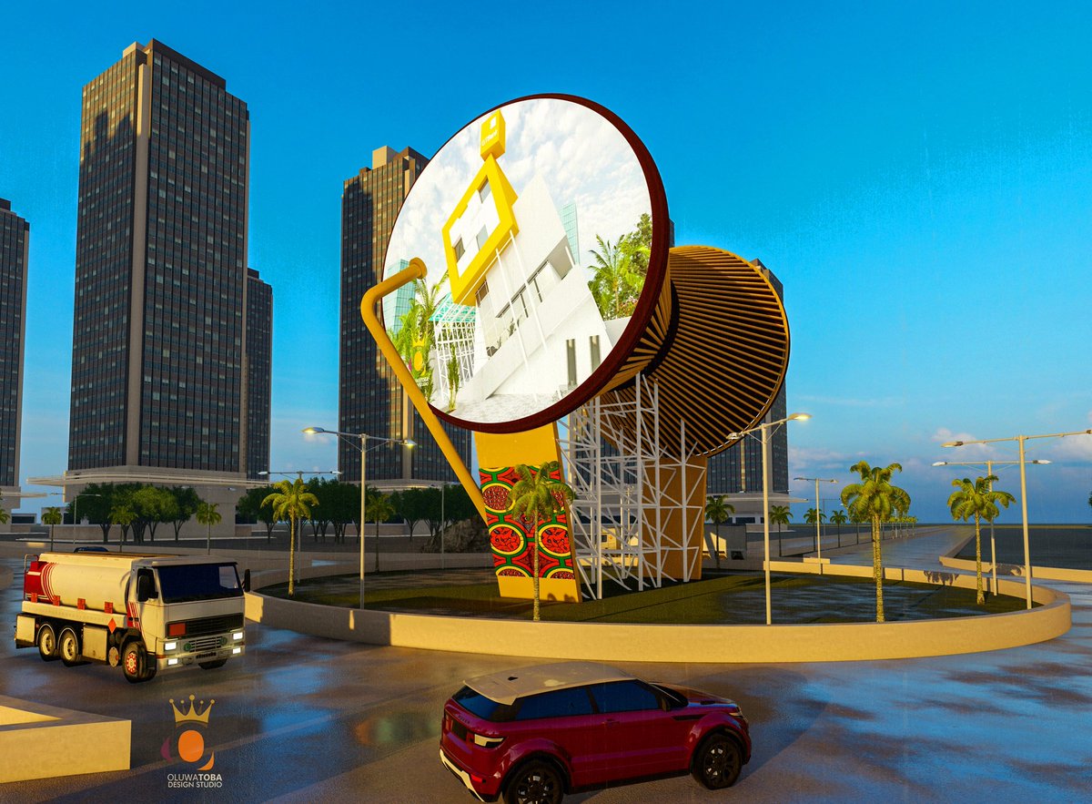 toba_baba's tweet image. Talking drum Monument design to be located in  Ibadan, Oyo state...the face of the drum will be LED display for advert purpose...kindly like and retweet....Seyi Makinde